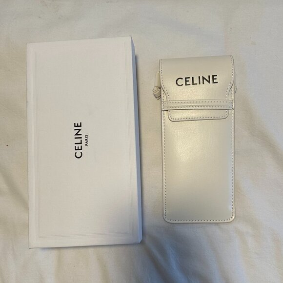 New with Box Celine Leather Crossbody Sunglasses Case (White) - Picture 1 of 3